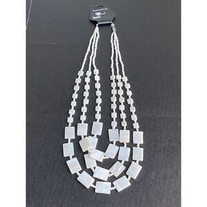 Morher Of Pearl Multi Strand Necklace Mini Round And Flat Beads White NEW